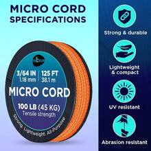 TECEUM Micro Paracord – 118 Mm X 125 Ft – Micro Utility Cord – Thin Braided Paracord Rope – Best Crafting, Projects, Fishing, Camping – Wind Chime – Survival Strong String - 橘色 - 查看 4