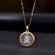 1 Stück vintage modischer Anhänger mit Medaille der Heiligen Benedikt und Judas, Edelstahlkette und stilvoller Anhänger