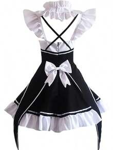 Anime Maid Dress For Women, Lolita Cosplay Costume With Socks & Headwear, Cute Valentine's Day Outfit - 黑色 - 查看 2