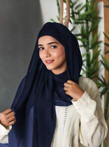 1pc New Chiffon Headscarf Pleated Drawstring Headset, Solid Color Chiffon Pleated Undershirt Headscarf Hat Combination