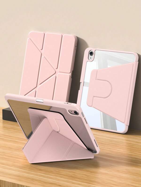 1 pezzo Custodia ruotante per tablet in acrilico, pieghevole 3+Y, colore bianco ghiaccio puro, angolo di visione regolabile a 360°, guscio in acrilico antigraffio e antipiega, con fessura per penna, funzione di sospensione/riattivazione automatica e risparmio energetico intelligente, modello semplice/classico/alla moda, custodia protettiva pieghevole per iPad 9.7/10.2/10.5/Air4/Air5/10th/10.9