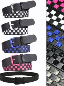 1pc Women/Men Multi-Color Square Bead Pyramid Decor Punk Style Buckle Belt, Hip Hop Casual Jeans Waistband Fall, Autumn, Halloween Autumn-Winter Accessories,Suitable For Teens, Youth,Men,Casual, Outdoor, Athletic, Vacation, Graduation Gifts, Birthday, Daily Wear