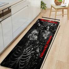1pc Halloween Skull Pattern Printed Non-Slip Linen Kitchen Rug, Bathroom Mat, Doormat, Home Decor, Halloween Decoration, Halloween Gift, 3D Printed Rectangular, Suitable For Living Room, Bedroom, Hallway, Bathroom, Laundry Room - Polyester Carpet, Indoor & Outdoor Use