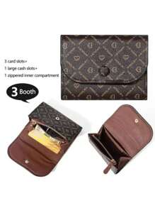 1PC Classic Heart Pattern Women's Short Clutch Wallet, Coin Purse, Zipper Pockets, Button Closure, PU Leather Retro Credit Card Case Bag For Daily Use, Travel, Women's Fashion Accessories