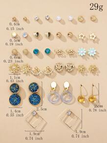 20 Pares/Conjunto Moda Coração, Letra, Flor, Strass, Brincos de Pérola Falsa de Metal Estrela, Conjunto de Joias Elegante e Fofo Assorted para Presente de Mulheres