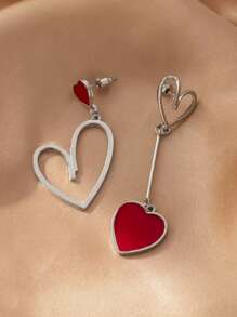 1 Pair European And American Fashion Simple Metal Alloy Asymmetric Heart Dangle Earrings, Sweet Gift For Women, Everyday Wear