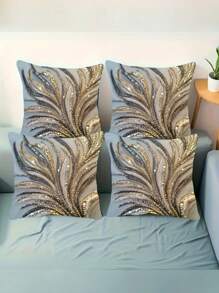 1/2/4pcs Luxury Modern Abstract Feather Pattern Pillow Covers - 17.7x17.7 Inch, 2D Flat Printing, Sparkling Glitter Texture, Zipper Closure, Elegant Decorative Cushion Covers For Living Room, Bedroom, Office - Machine Washable, No Insert Included, Decorative Pillows