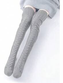 Plus Size Thigh High Socks For Women, Extra Long Cable Knit Winter Leg Warmers - 1件-灰色 - 查看 6