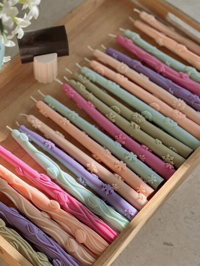 5pcs Silicone Mold Set For Long Candles, Daisy & Rose & Lily Of The Valley & Tulips & Snowflakes Embossed Candle Sticks, DIY Home Decor, Ornament For Desk, Bedroom, Foyer