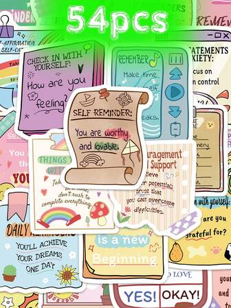54pcs Mental Health Themed Stickers Decoration For Refrigerator, Window, Bedroom Cabinet, Luggage, Diary, Envelope, Study, Festival, Reward Gift