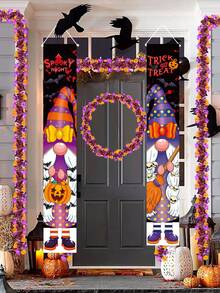 万圣节侏儒横幅 2 件 - 70*11 英寸悬挂横幅，用于门廊和派对装饰，适合室内和室外，万圣节派对背景装饰对联