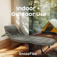 SnozeFlex Adjustable Folding Camping Cot|Lightweight & Portable|Built-In Pillow + Side Pocket