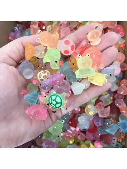 50pcs Assorted Luminous Resin Mini Animals, No Battery Required, Suitable For Garden, Party, Micro-Landscape, Aquarium, Doll House Decor