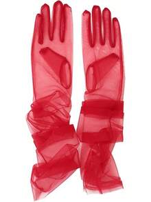 Women's Wedding Bridal Mesh Tulle Gloves Long Opera Costume Party Gloves 27" Elbow Length Sheer Gloves - Red - View 1