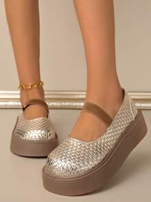 Vintage Round Toe Platform Slip-On Shoes, Women's Fashion Mary Jane Footwear, Summer 2025 New Arrival