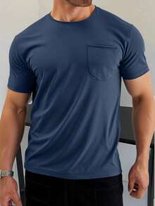 Camiseta Básica Hombre Manga Corta con Bolsillo - Azul - Ver 1