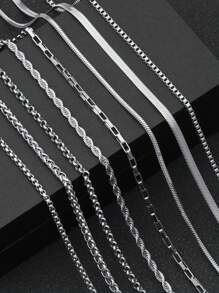 8 Stück Herren Halskette Set aus rostfreiem Stahl, Twist-Kette, Schlangenkette, Basic-Stil, DIY Halskette, 60 cm Länge, geeignet für täglichen Tragen, Sommer Herren Schmuck