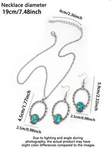 TopHanqi 3-teiliges Schmuckset für Frauen: Ohrringe mit künstlichen Edelsteinen, strukturiert, im Vintage-Stil verwendet, geometrisches Persönlichkeitsdesign, feine Kette Halskette - vielseitiges Accessoire für den täglichen Gebrauch und Partys