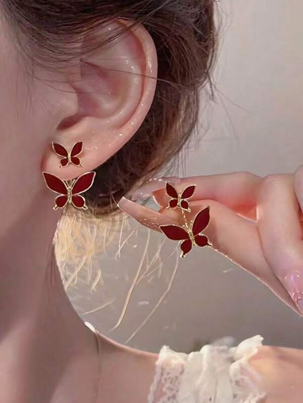 زوج من أقراط فراشة أنيقة بشكل أمامي وخلفي، مجوهرات رقيقة للاستخدام اليومي