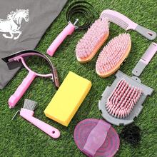 ChicchokokAbbylike 12 Pieces Horse Grooming Kit Racing Festival Tack Room Supplies Horse Brush Sets Equine Care Cleaning Kit Shedding Grooming Massaging Tools(Pink And) - Dark Grey - View 10