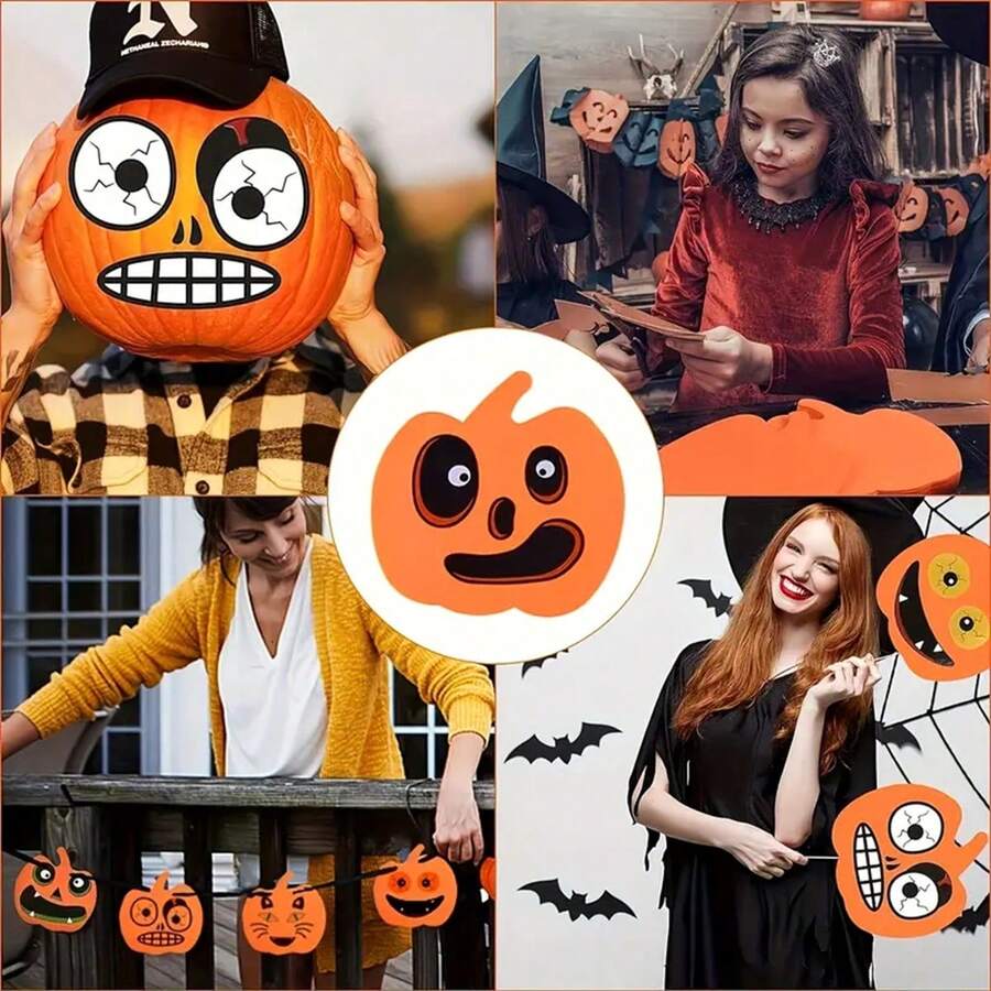 16 piezas Juego de pegatinas de espuma de calabaza de Halloween, pegatinas autoadhesivas con caras de calabaza, espuma con forma de calabaza, decoración de calabaza para fiestas y decoraciones de manualidades de Halloween