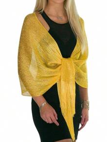 Metallic Glitter Shawl Wrap For Evening Dresses And Weddings - 黃色 - 查看 1