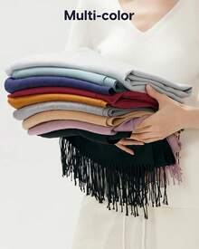 Bufanda para mujer, chales y envolturas para vestidos de noche, viajes, oficina, invierno, boda, cachemira, gran tamaño - Azul marino - Ver 9