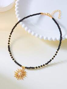 1 件时尚独特水晶链配太阳和星星吊坠项链，精致百搭设计适合所有场合，馈赠佳品