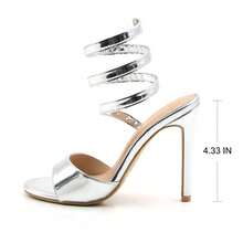 Women's Sexy Spiral Wrap High Heels – Metallic Open Toe Stiletto Sandals - 銀色 - 查看 8