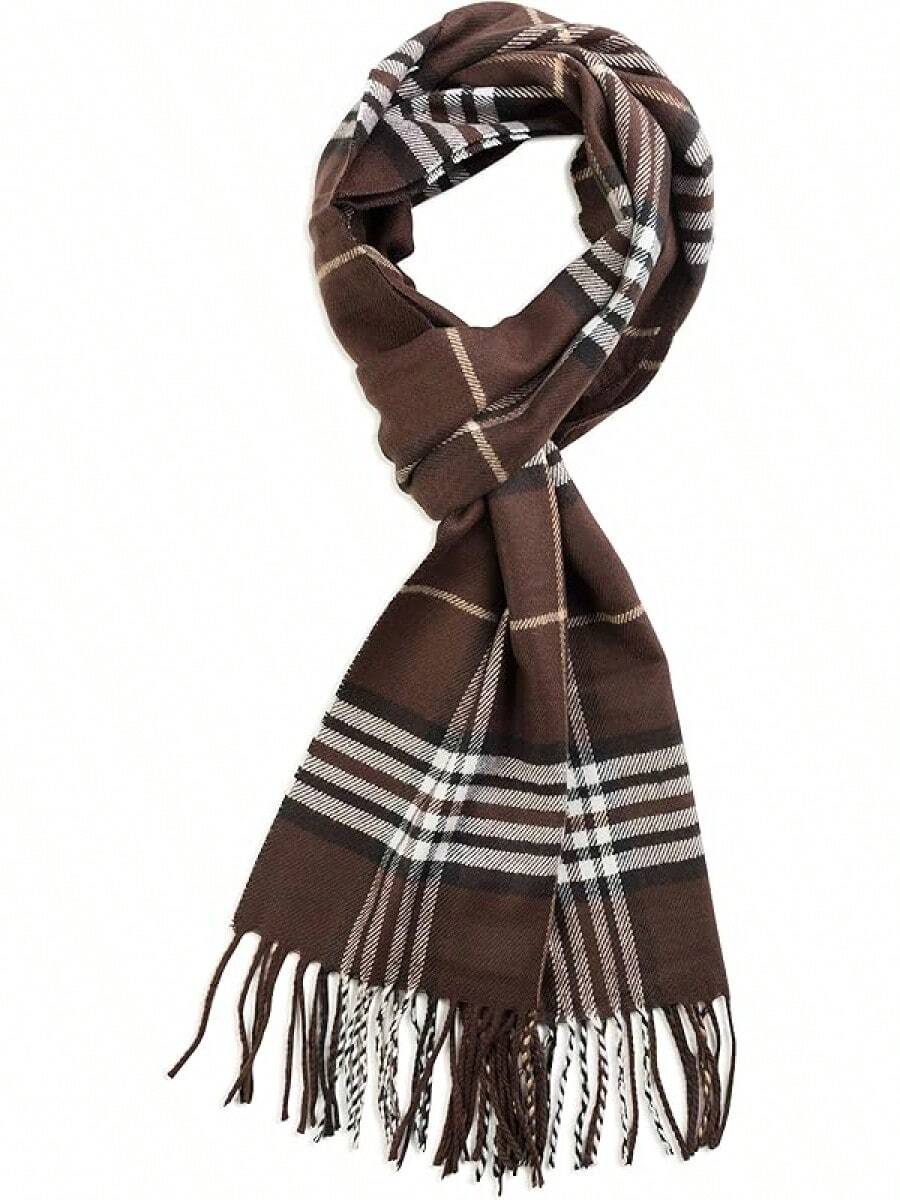 Soft Luxurious Classic Cashmere Feel Winter Scarf With Box, Cozy Warm Scarf - 棕色格子禮物 - 查看 1