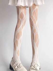 1pc Women Plus Size Distressed Tights, Knitted Ripped Pantyhose In Gothic Style, Highly Elastic Stocking/Pantyhose/Nylon Tights, Suitable For Pairing With Various Clothing - Multicolor - View 13