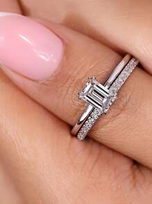 1 pièce Bague de fiançailles/mariage élégante en argent sterling 925 avec cubic zirconia cubique coupe princesse à 4 griffes, cadeau d'engagement pour femme, bijouterie fine
