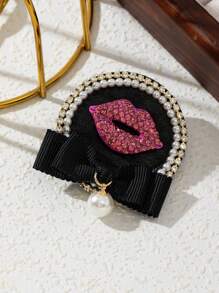 1pc Elegant Red Lip Design, Ribbon Bow Knot, Glitter Full Rhinestone, Retro Badge, Women Brooch Pin, Luxurious Jewelry Lapel Pin, Dating Gift, Suitable For Daily Wear