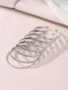 Fashion Women Classic Embossed Open Bangle Bracelet Set