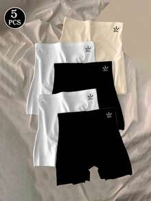 5条装 女士高腰舒适优雅简约纯色印花透气无缝防滑塑身内裤 - 混合色 - 查看 4