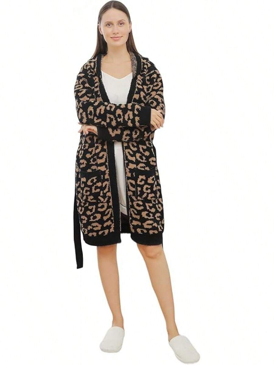 Bearberry Hooded Robe Cozy Leopard Robe Lightweight Soft Plush Bathrobe With Pockets For Women - Macan Tutul - View 1