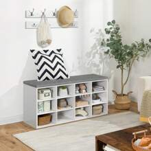 HOOBRO Shoe Storage Bench With Cushion, Entryway Bench, 39.4" Hall Tree, Coat Rack, 12 Cubbies, Holds Up To 330 Lb, Shoe Rack, Storage Cabinet For Bedroom, Hallway, White And Gray