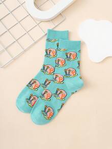 SpongeBob SquarePants 1双男女通用可爱卡通蜗牛图案提花中筒袜，运动风，四季皆宜，欧美尺码，舒适透气耐穿，色彩鲜艳，适合日常穿着，优质面料，不闷热 - 彩色 - 查看 2