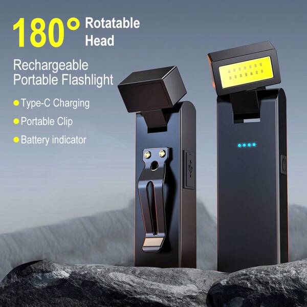 Luz de emergencia LED mini multifuncional, de larga duración, portátil, recargable, magnética, con clip, adecuada para senderismo, camping y reparaciones