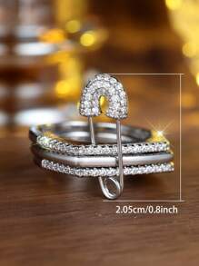 1 Pc Stylish White Synthetic Zirconia Embellished Triple Paper Clip Women's Ring Ladies Premium Sense Jewelry Gift Party Jewelry