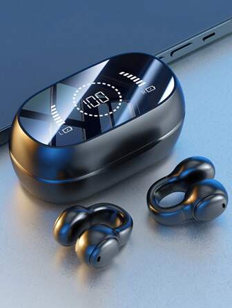 无线耳塞式小夹式耳机开放式耳塞，空气传导，大屏幕 LED 数字显示屏，内置麦克风的高保真立体声，适用于运动跑步骑行锻炼（适用于 Android 和 IOS）