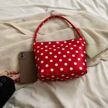 可爱的红色和黑色波尔卡圆点女士斜挎包 - 可调节肩带，拉链开合，柔软光滑的牛津布小手提包，适合海滩、旅行、工作、斜挎、日常配饰，俏皮的设计，优质缝线 - 紅色 - 查看 4