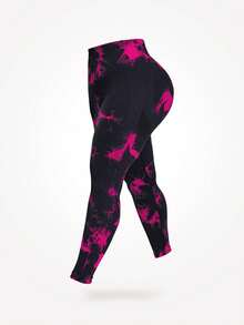 TNTOR 大码女士扎染瑜伽运动紧身裤，高腰提臀健身裤，吸湿排汗高弹塑身紧身裤，防走光运动裤，适合春季运动和骑行 - 彩色 - 查看 6