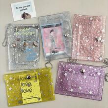 2 Pockets Stars Card Holder, PVC Change Purse With Keychain, Clear/Purple/Pink/Laser Small Cards Organizer, School Supplies School Supplies,Back To School - one-size - View 2