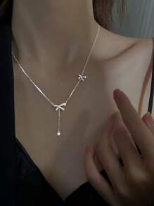 1pc Minimalist Chic Titanium Steel Butterfly & Tassel Clavicle Necklace, Versatile