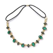 Bandană boemă retro pentru femei, accesorii de păr vintage cu pietre prețioase verzi
