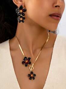 3 pezzi/Set Elegante Collana Pendente e Set di Orecchini con Fiori, Adatto Per Uso Quotidiano, Raduni, Feste, Vacanze e Viaggi delle Donne, Ottimo Regalo Per La Moglie
