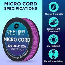 TECEUM Micro Paracord – 118 Mm X 125 Ft – Micro Utility Cord – Thin Braided Paracord Rope – Best Crafting, Projects, Fishing, Camping – Wind Chime – Survival Strong String - 紫色 - 查看 3