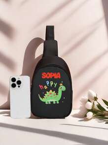 Customized Backpack And Small Shoulder Bag, Back-To-School Gift, Dinosaur-Themed, Colorful. Print Personalized Name Or Holiday Greetings. Create Your Own Backpack. This New Features A Nylon Zipper Design, Casual Versatile