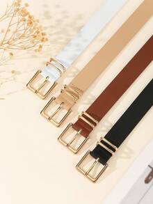 3pcs Fashionable Square Buckle Women's Belt, Minimalist & Versatile For Pants, Dresses, Casual & Elegant, Suitable For Waist Size 29.5~33.5in